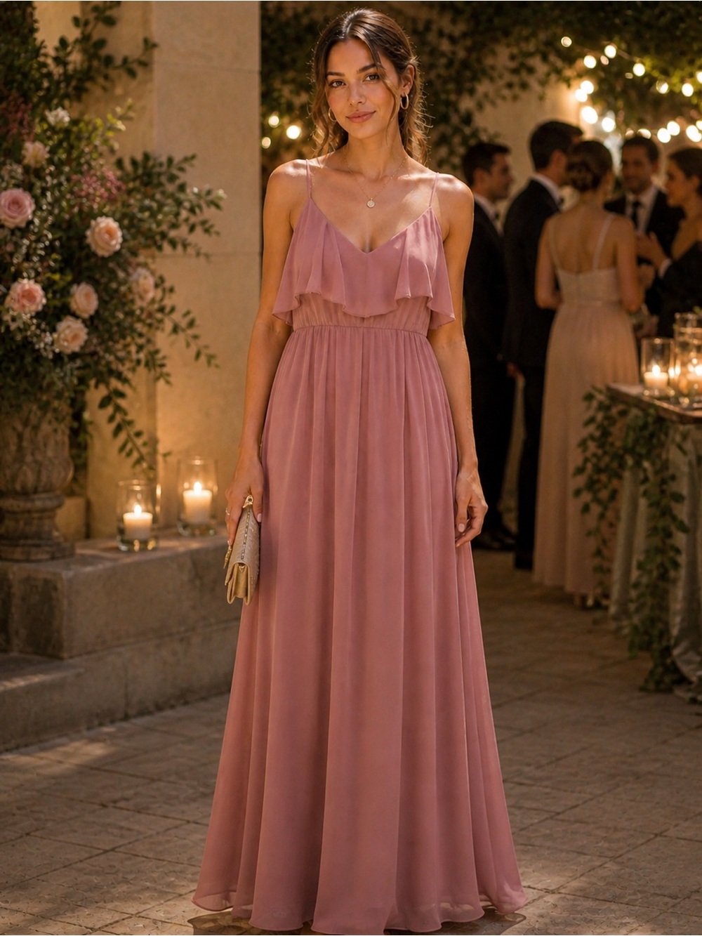 Birdy Grey Dusty Rose Ruffle Maxi Dress